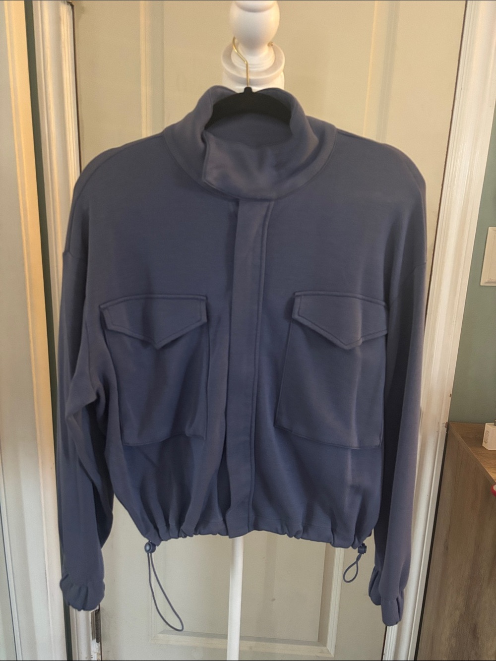 Cropped Drawstring Jacket in Dusty Blue